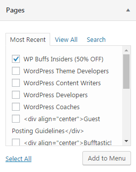 Adding menu items in WordPress