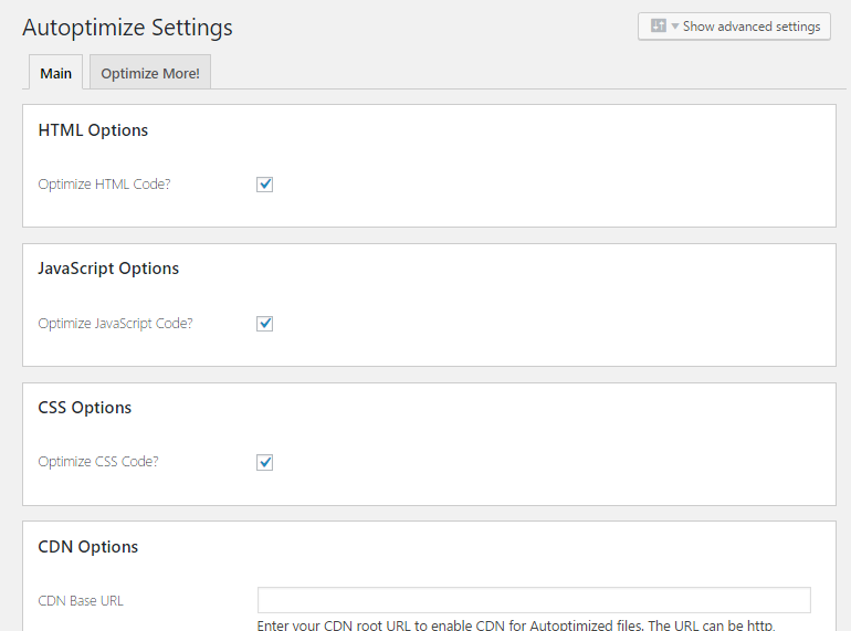 Autoptimize Settings