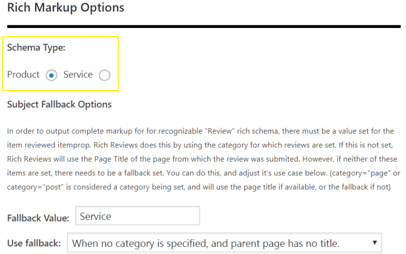 Rich Reviews Settings. WP Dashboard > Rich Reviews > Options