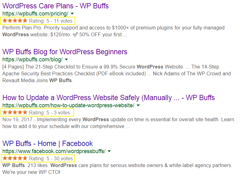 Rich Snippet examples on an search engine results page