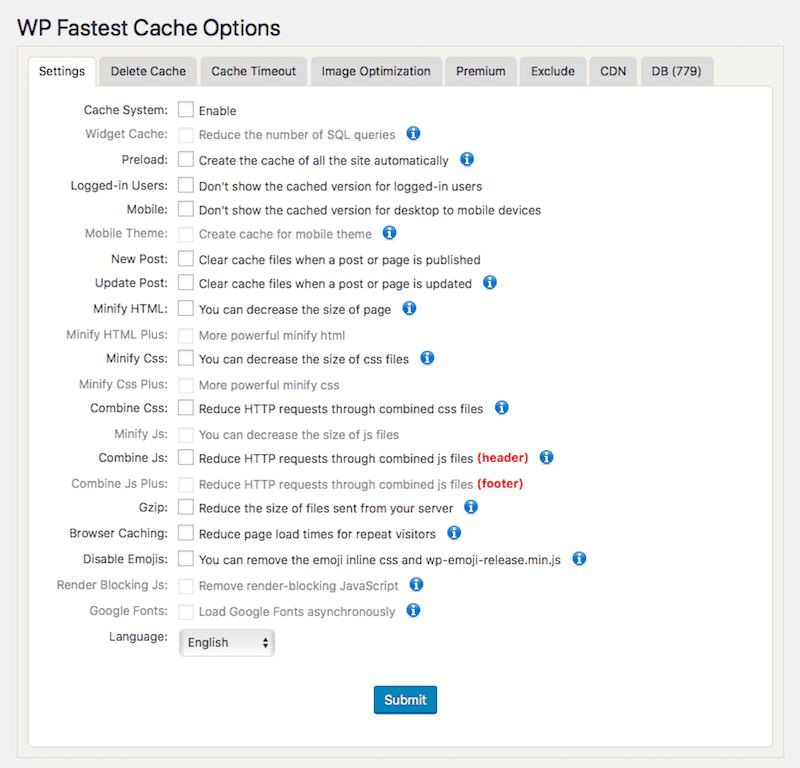 wp fastest cache options