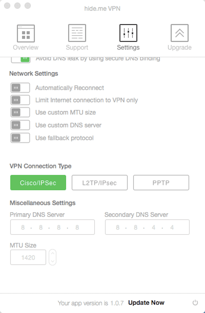 HideMe Settings Connection