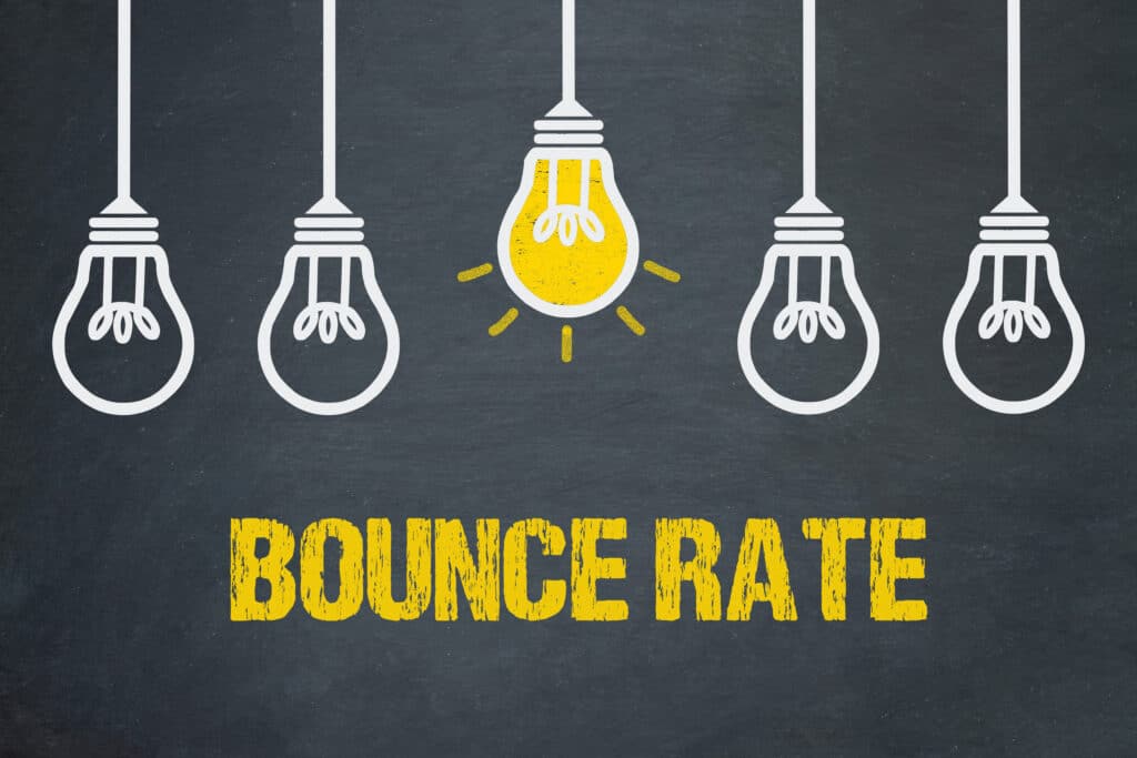 5 lightbulbs in a row with the third bulb lit up with the words bounce rate below it