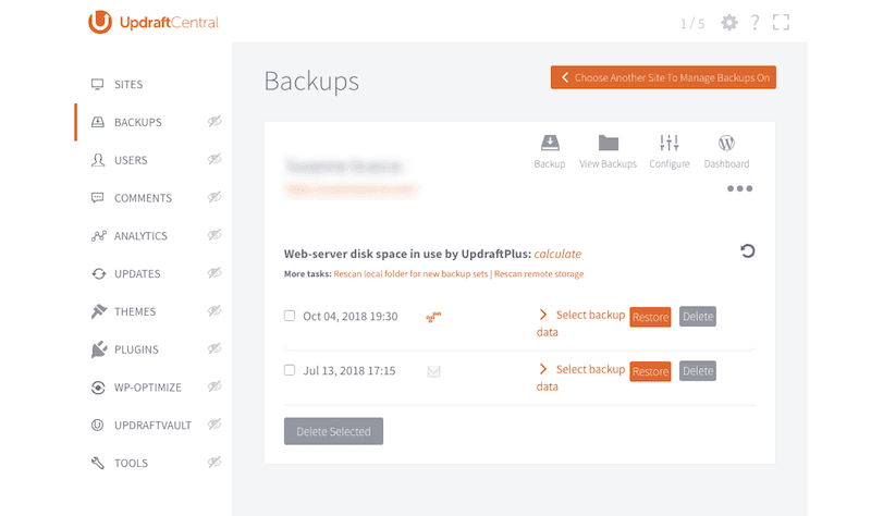 UpdraftCentral Backups