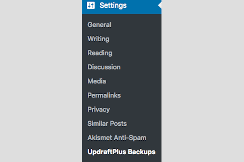 UpdraftPlus Menu