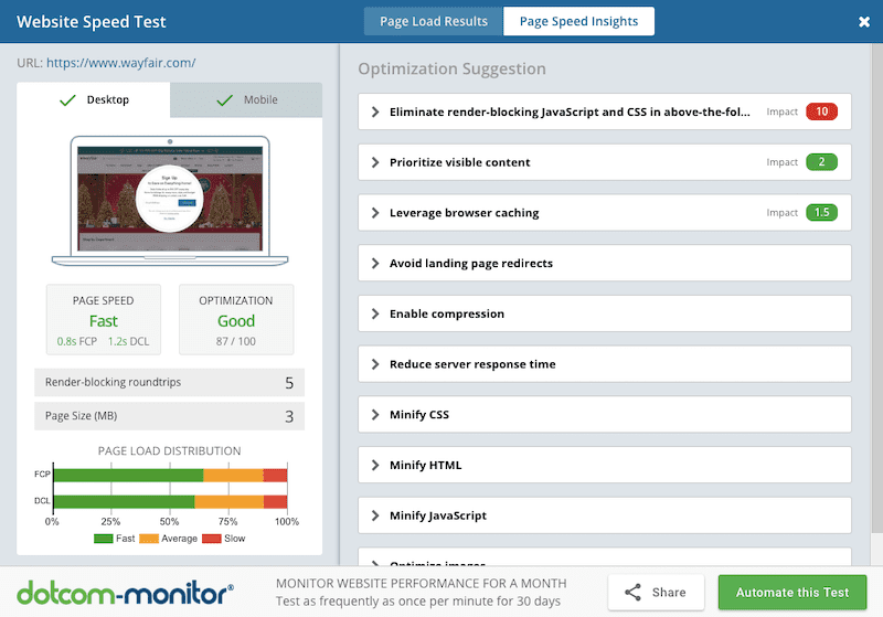 Dotcom-Tools Page Speed Insights