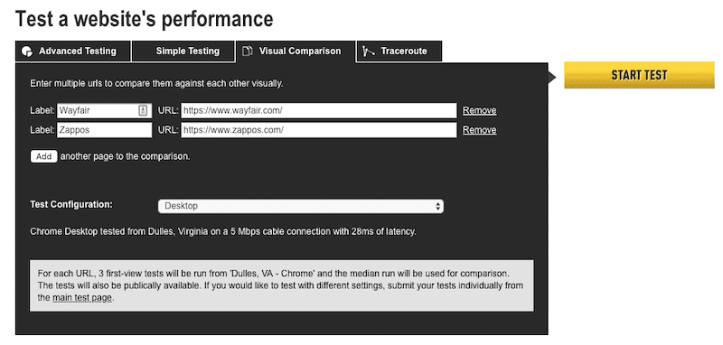 WebPageTest Compare