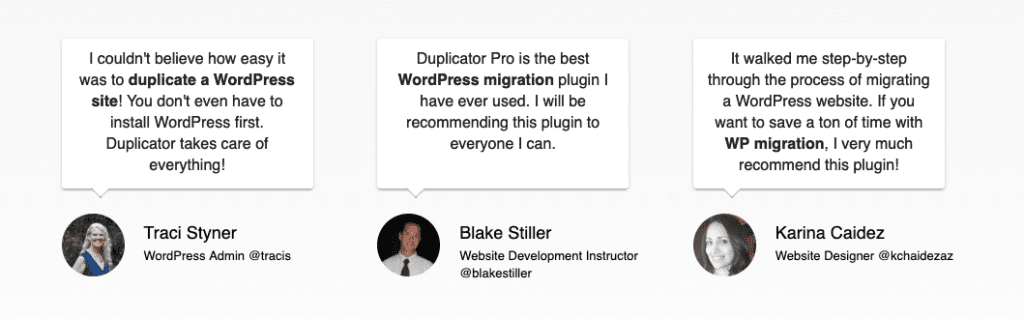 Duplicator Pro testimonials