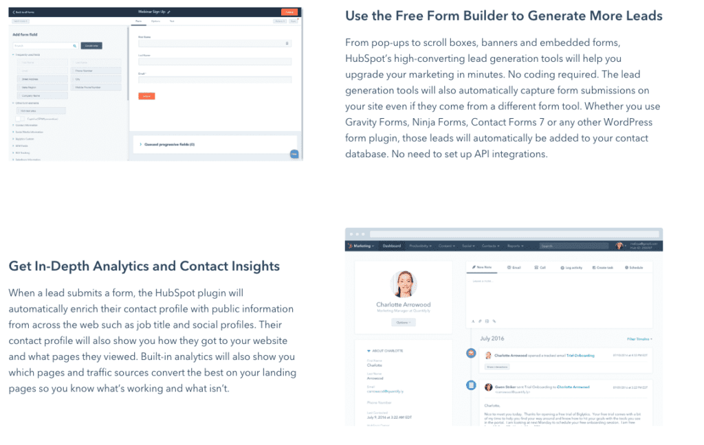 HubSpot free form builder and contact insights