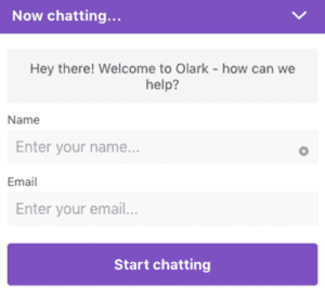 Olark chat initiation screen