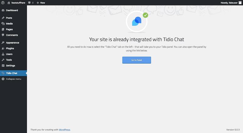 Tidio installed in WordPress