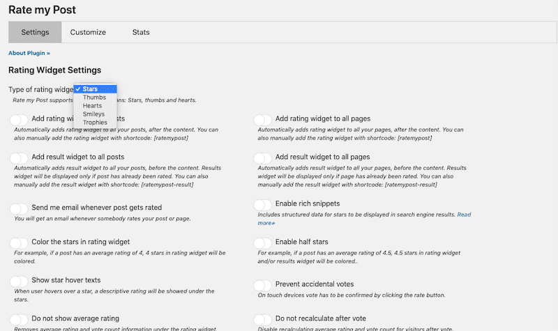 Rate My Post Settings