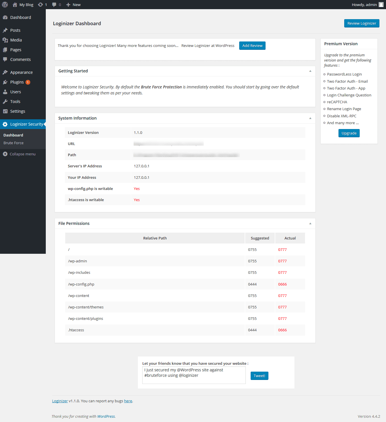 Loginizer dashboard