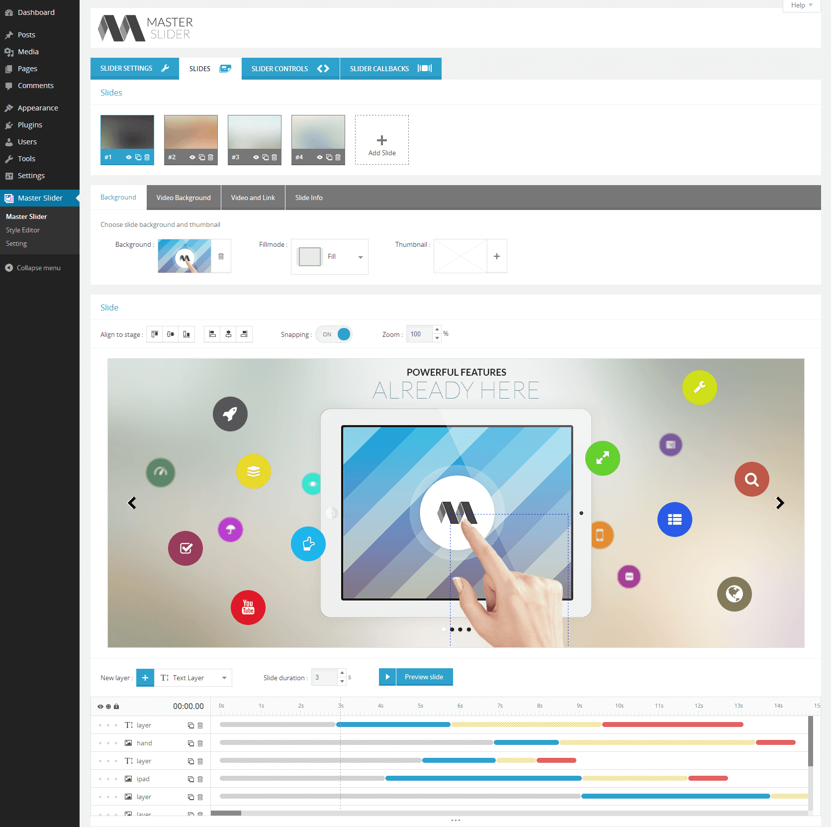 Creating a new slider with the Master Slider plugin.