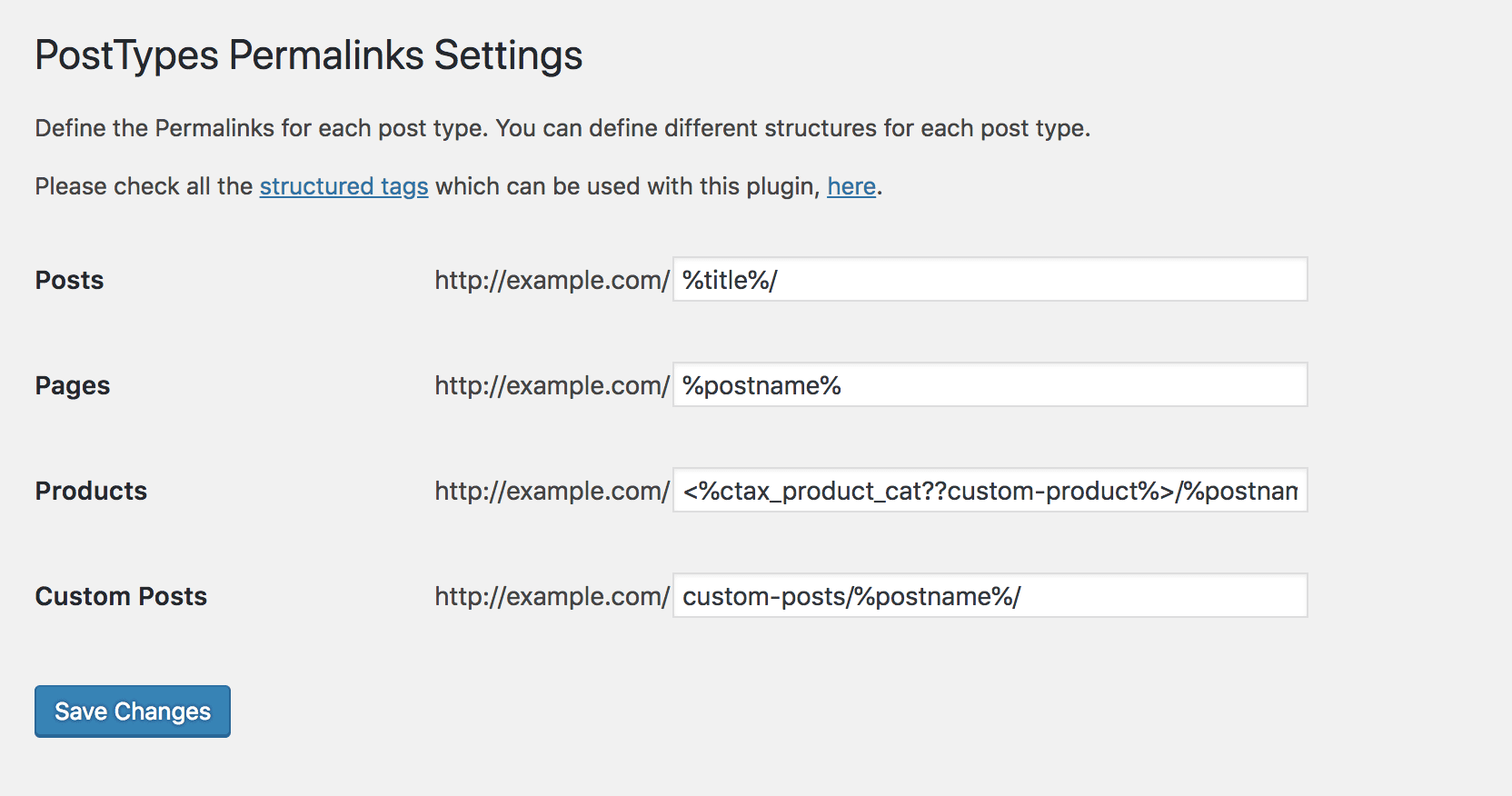 wordpress permalinks settings