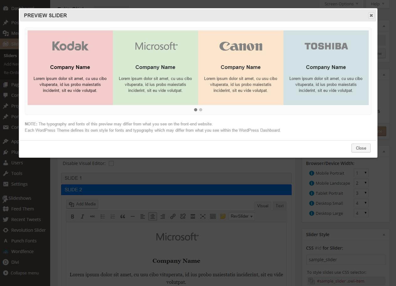 Previewing a new slider in the Slide Anything plugin.