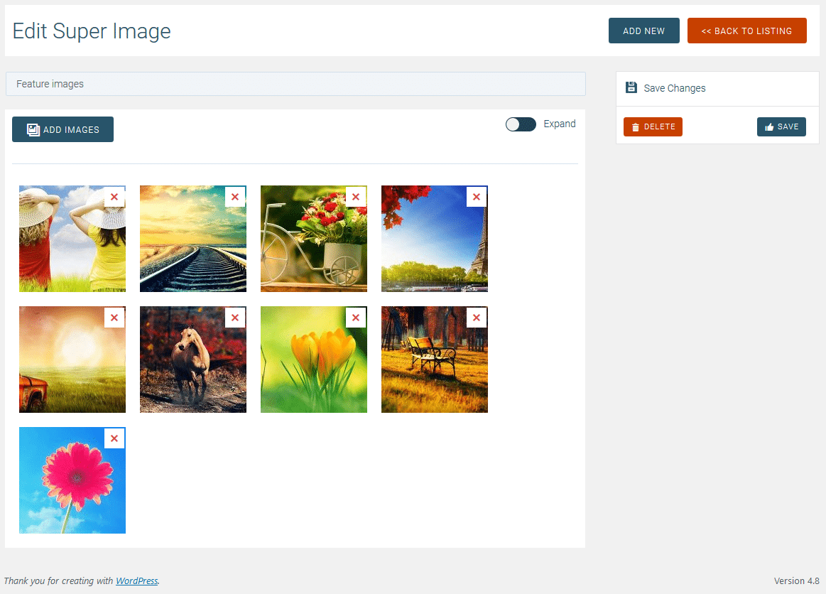 Choosing images for a slider in Super Carousel.