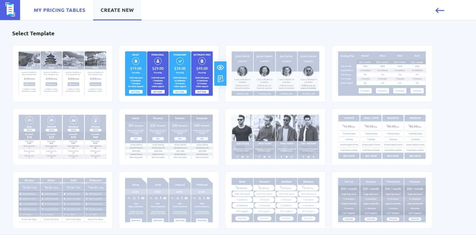 Pricing table templates available with the ARPrice plugin.