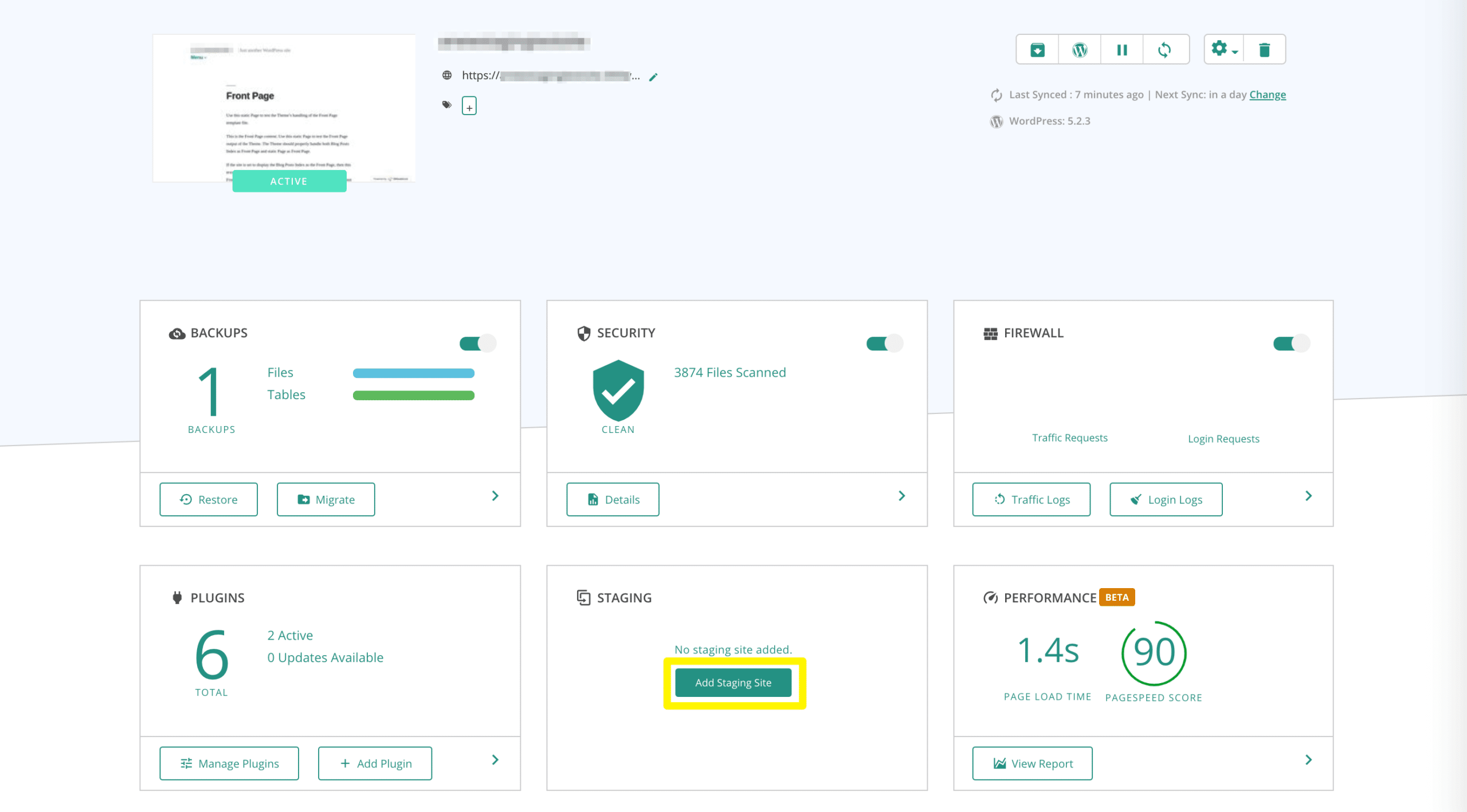 The Blogvault dashboard.