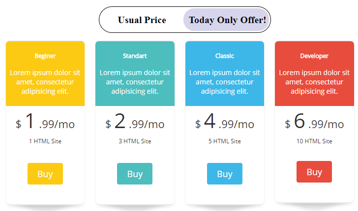 A pricing table created with the Pricing Table plugin by Supsystic.