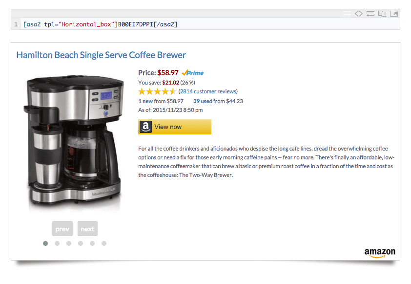 An Amazon product displayed using the ASA2 Pro plugin.