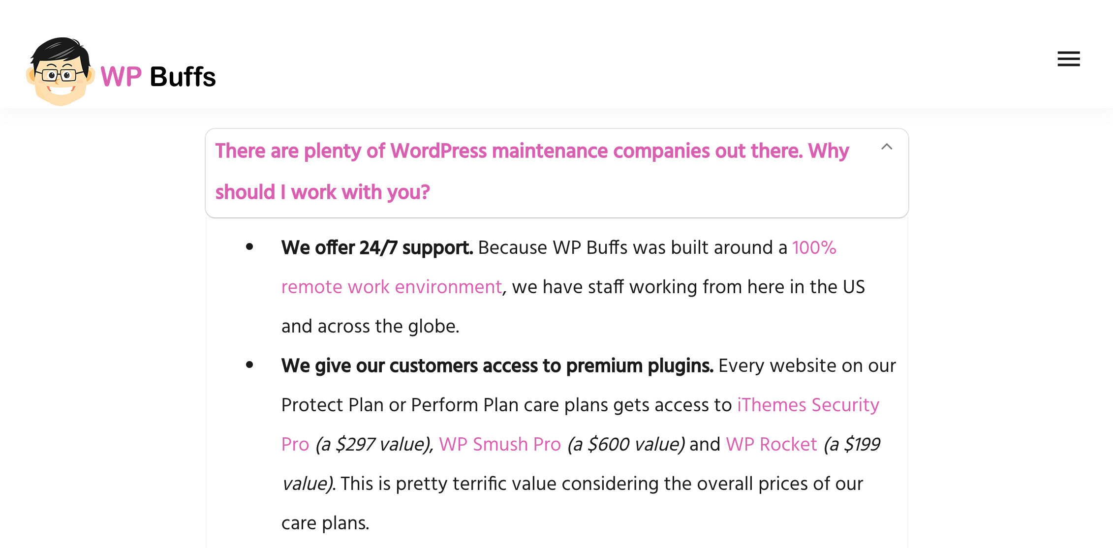 WordPress care plans.