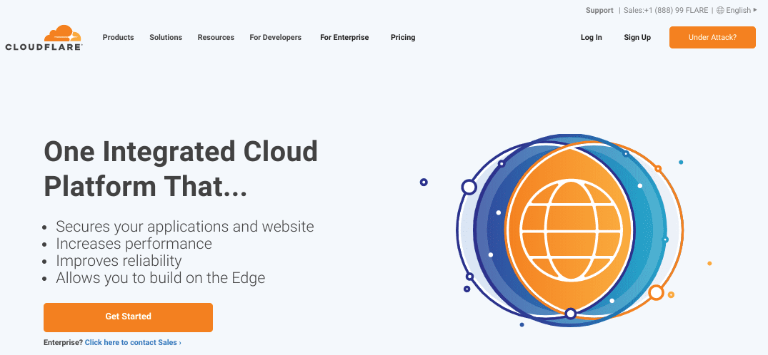 The Cloudfare website homepage.