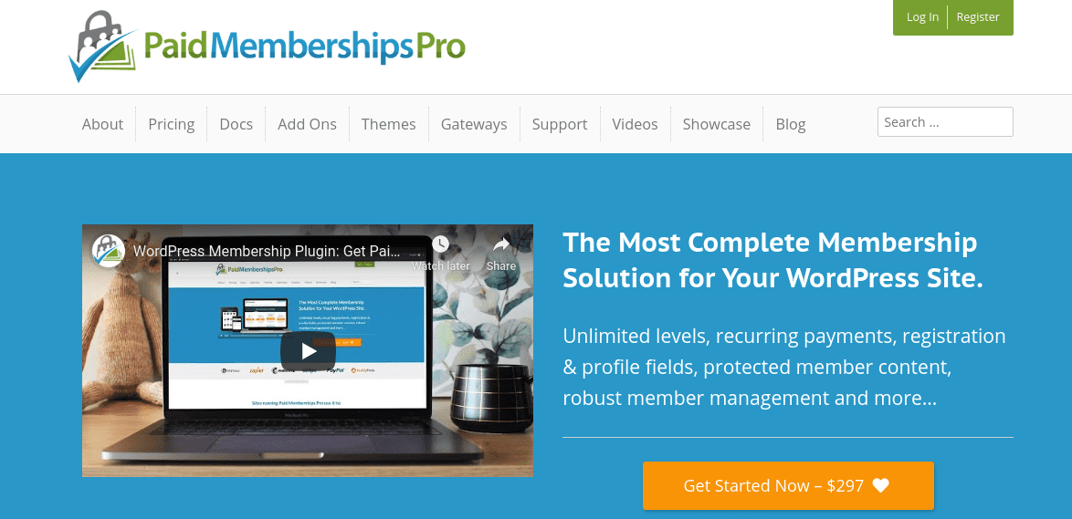 The Paid Memberships Pro WordPress plugin. website.