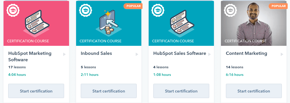 The HubSpot Academy certificate courses.