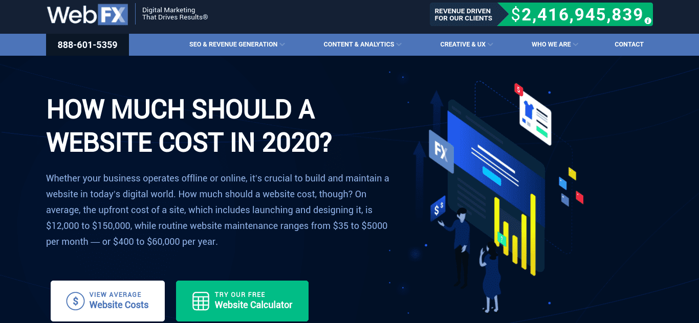 The WebFX website project calculator tool.