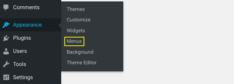 The menu item in WordPress.