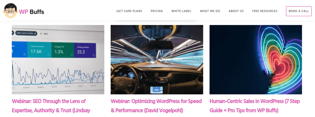 The WP Buffs webinar page.