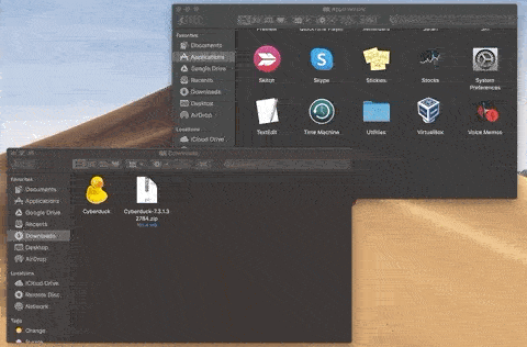 A GIF of Cyberduck being installed on macOS.