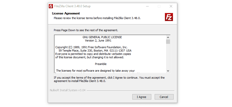 Installing FileZilla in Windows.