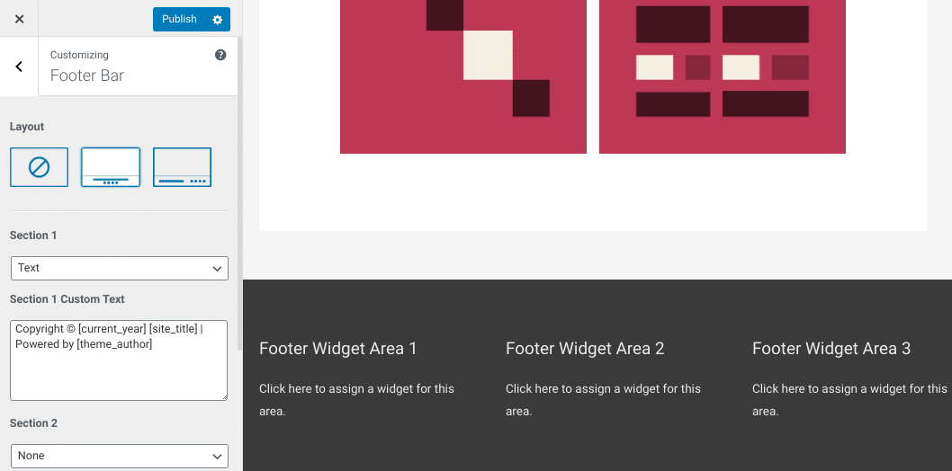 The footer layout options in the WordPress theme customizer.