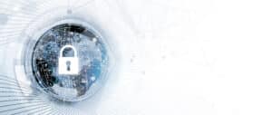 internet digital syber security technology concept for business background. Lock on circuit board
