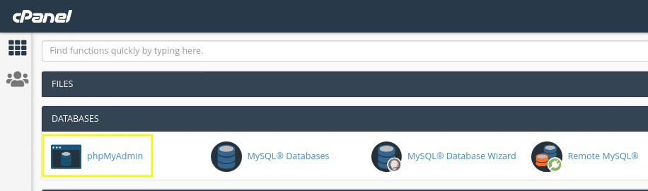 PhpMyAdmin in cPanel.