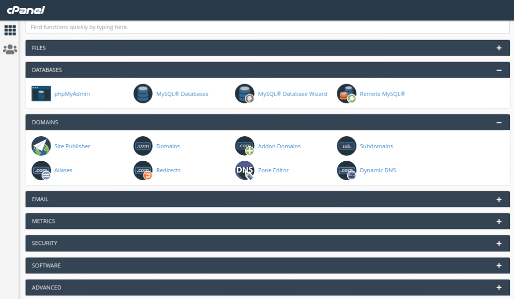 The cPanel interface.