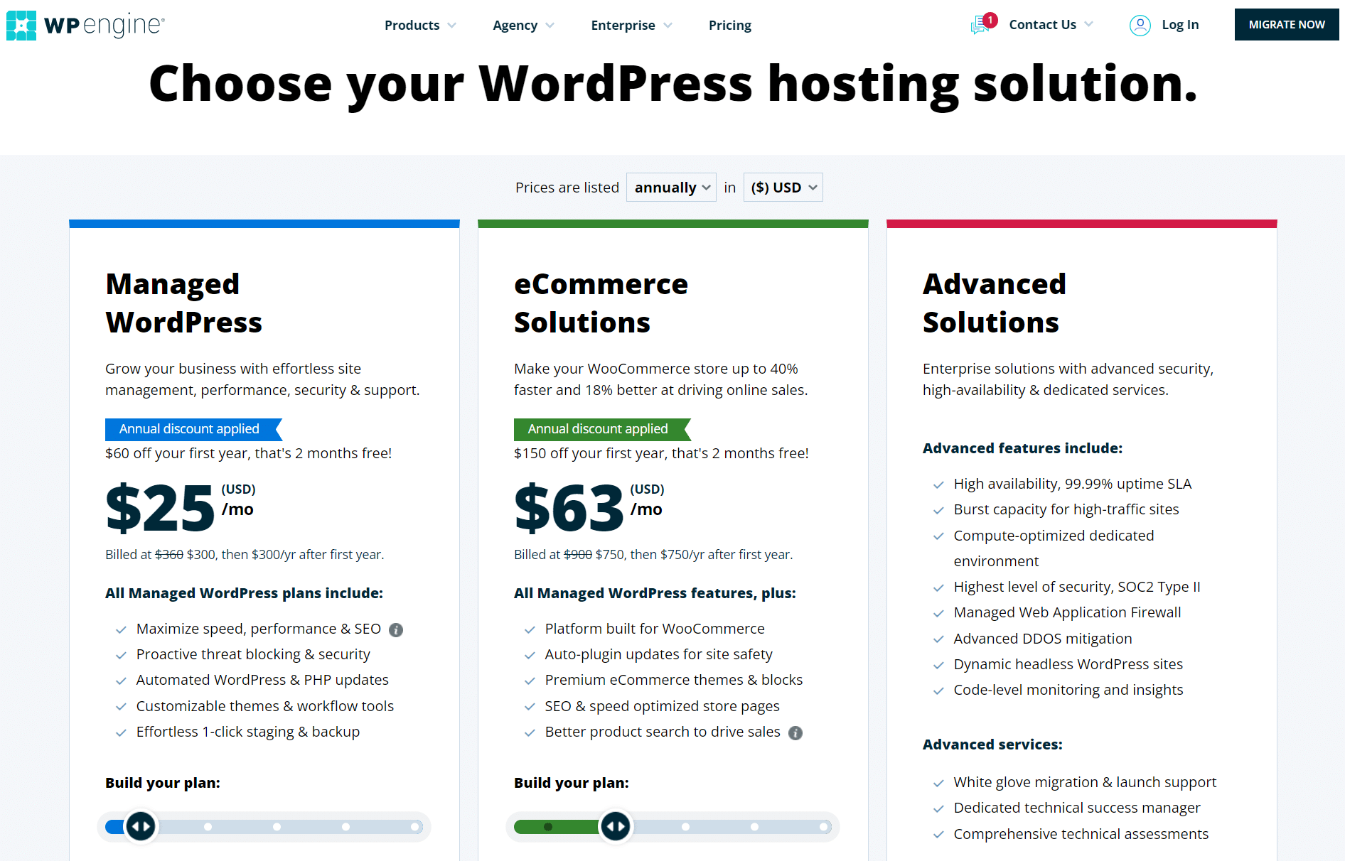 WP Engine hosting plans