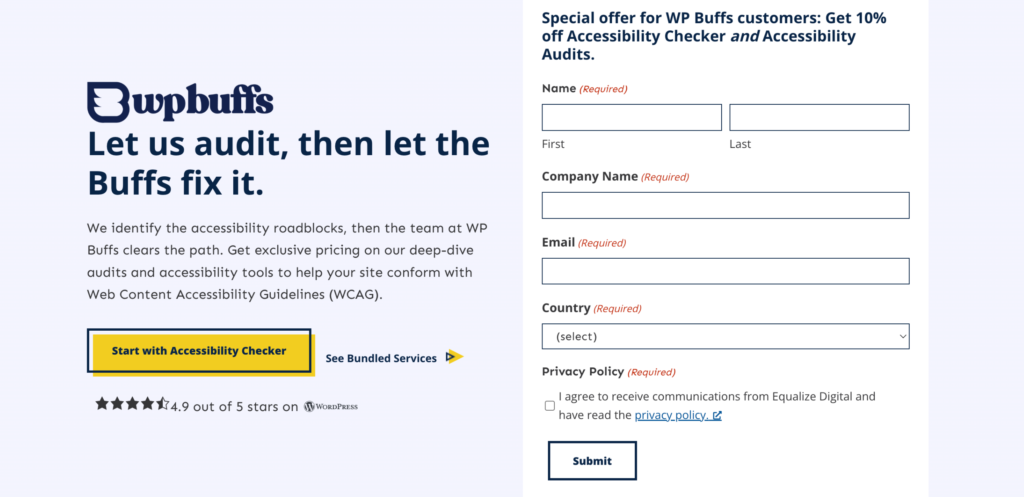 a screenshot from the Equalize Digital website displaying headline and form