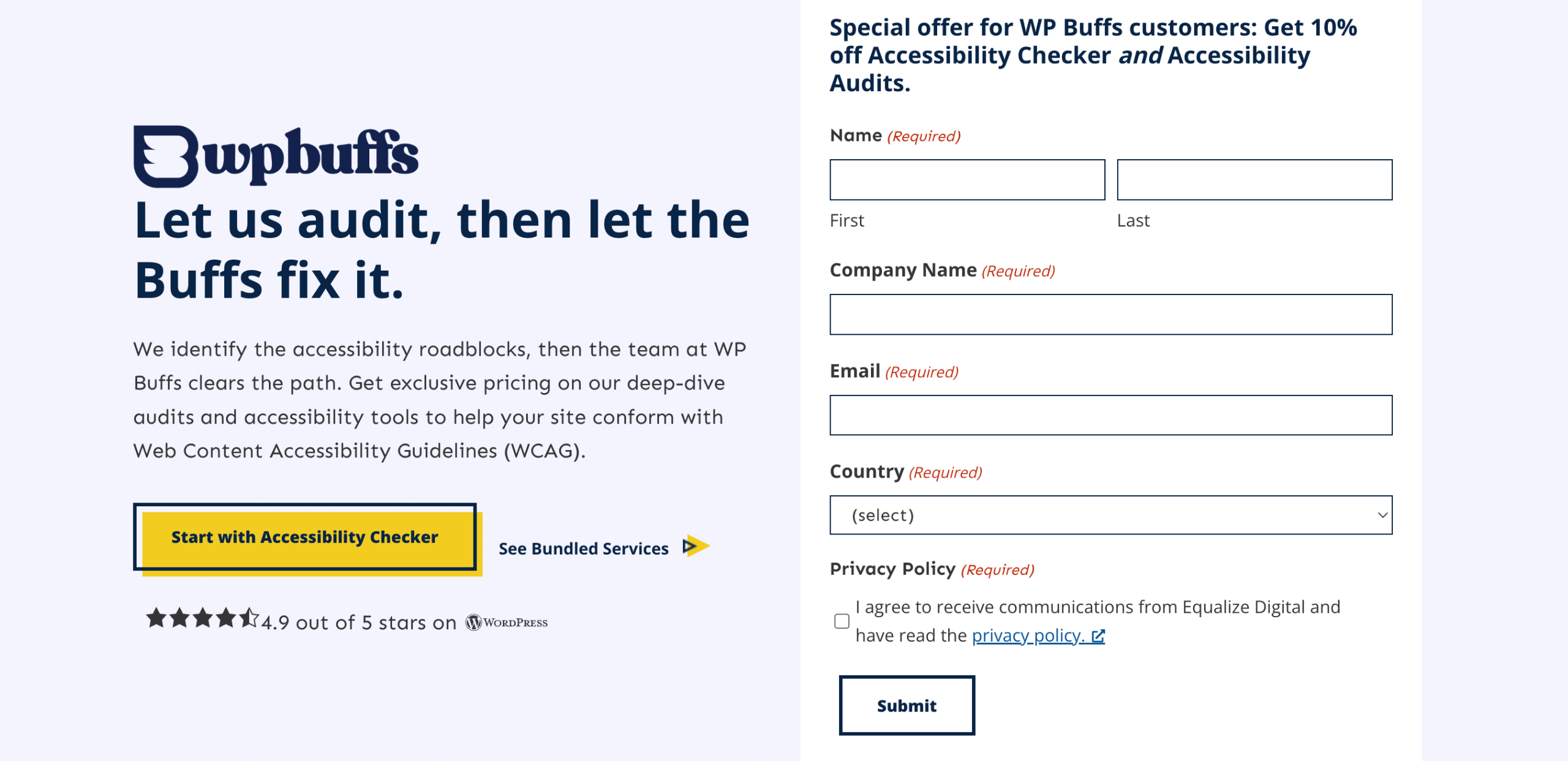 a screenshot from the Equalize Digital website displaying headline and form